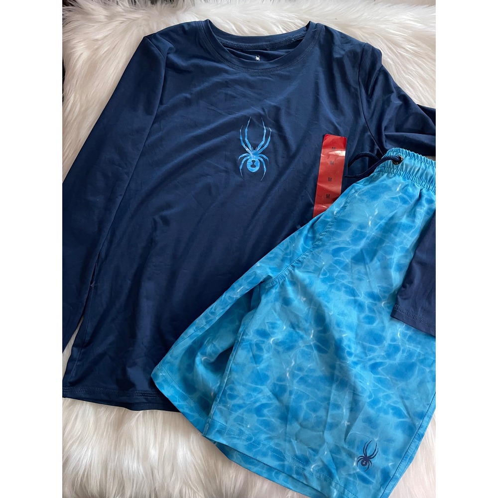 Spyder Boys 2-piece Rash Guard Swim Trunk Short Long Sleeve Shirt Set Sz M 10/12